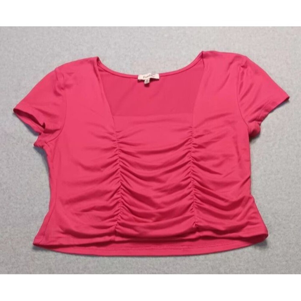 Faded Rose Cropped Ruffled Blouse Women Size XL Pink Square Neck Slouched